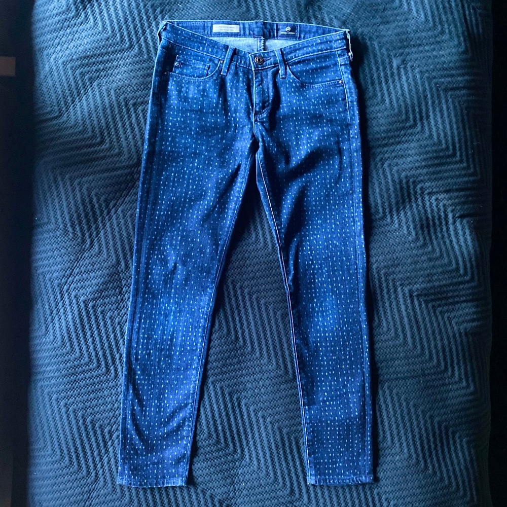 AG Adriano Goldschmeid Jeans 26R Stevie Ankle Shibori Style Indigo Dot
